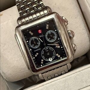 Michele Silver Watch with Black Dial